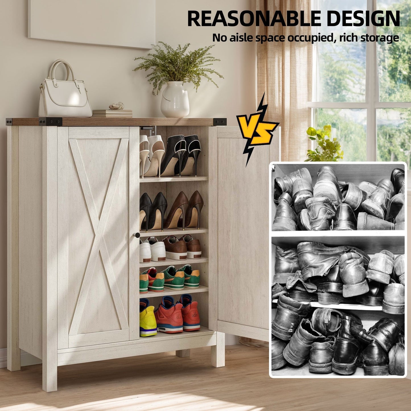 Meuble à chaussures Moasis à 5 niveaux et 20 paires avec portes doubles pour l'entrée