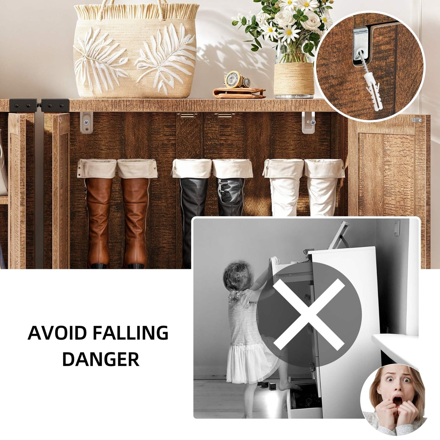 Meuble à chaussures Moasis à 5 niveaux et 20 paires avec portes doubles pour l'entrée