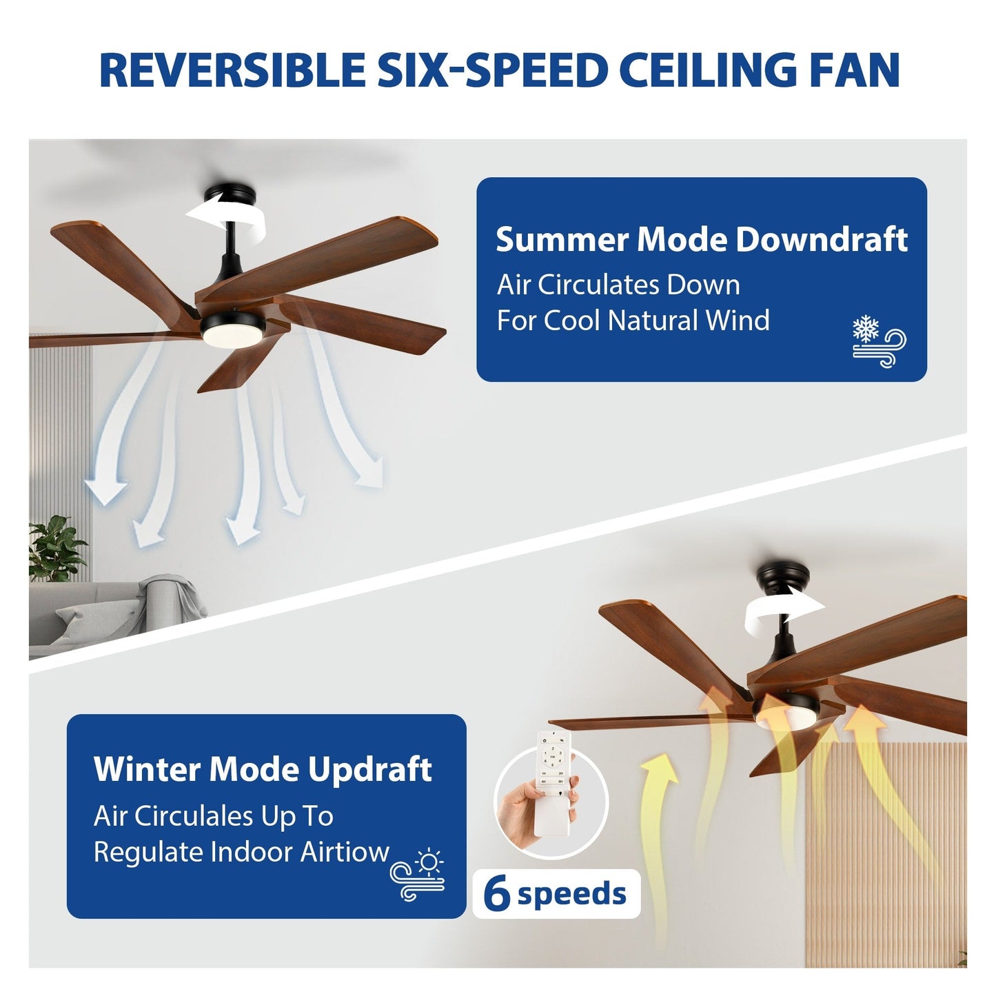 Moasis 52 Modern Remote Control Ceiling Fan with Lights and 5 Solid Wood Blades