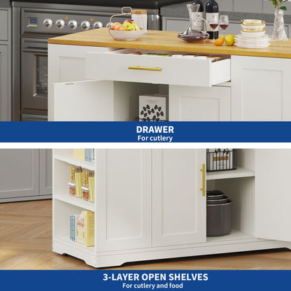 Moasis Meuble de rangement roulant pour îlot de cuisine, 53 pouces, chariot de cuisine mobile portable