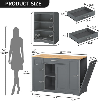 Moasis Meuble de rangement roulant pour îlot de cuisine, 53 pouces, chariot de cuisine mobile portable