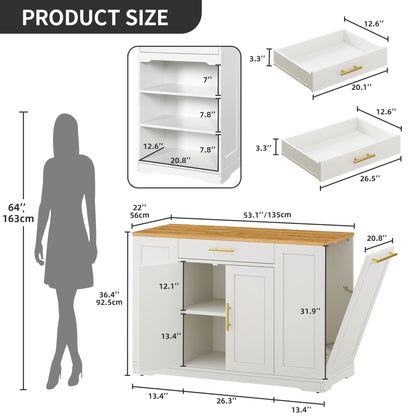 Moasis Meuble de rangement roulant pour îlot de cuisine, 53 pouces, chariot de cuisine mobile portable