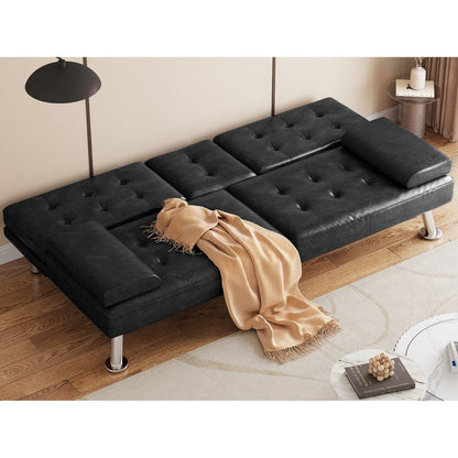 Moasis Faux Leather Futon Sofa Bed Modern Folding Futon Set - 64 L x 30 W x 26 H