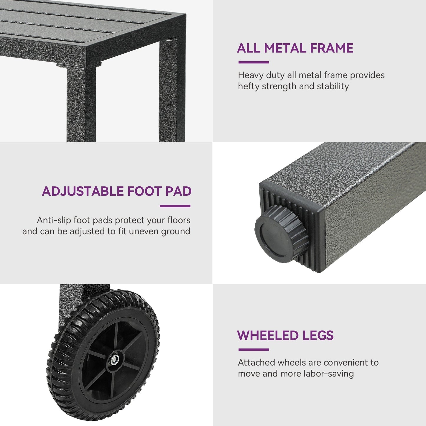 Table de bar/de comptoir de patio en métal Moasis avec roulettes