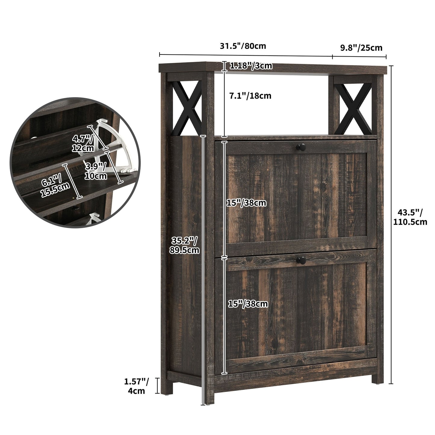 Meuble de rangement pour chaussures Moasis avec 2 compartiments pour entrée et couloir