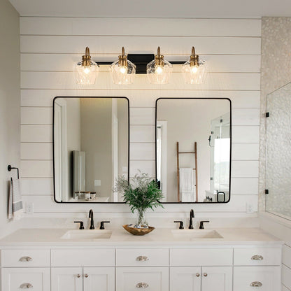 Appliques murales de salle de bain modernes à 3 ou 4 lumières, avec abat-jour en verre, et fonction de gradation.