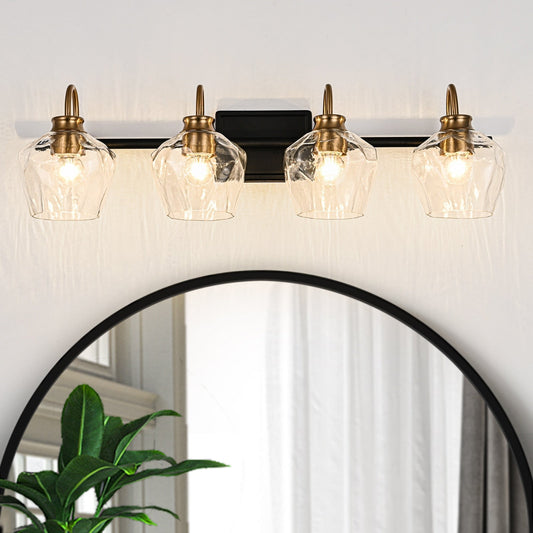 Appliques murales de salle de bain modernes à 3 ou 4 lumières, avec abat-jour en verre, et fonction de gradation.