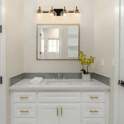 Appliques murales de salle de bain modernes à 3 ou 4 lumières, avec abat-jour en verre, et fonction de gradation.