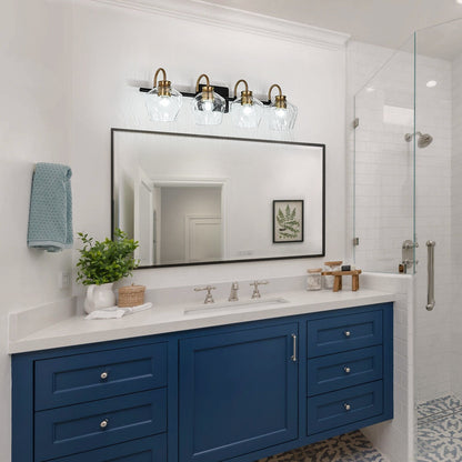 Appliques murales de salle de bain modernes à 3 ou 4 lumières, avec abat-jour en verre, et fonction de gradation.