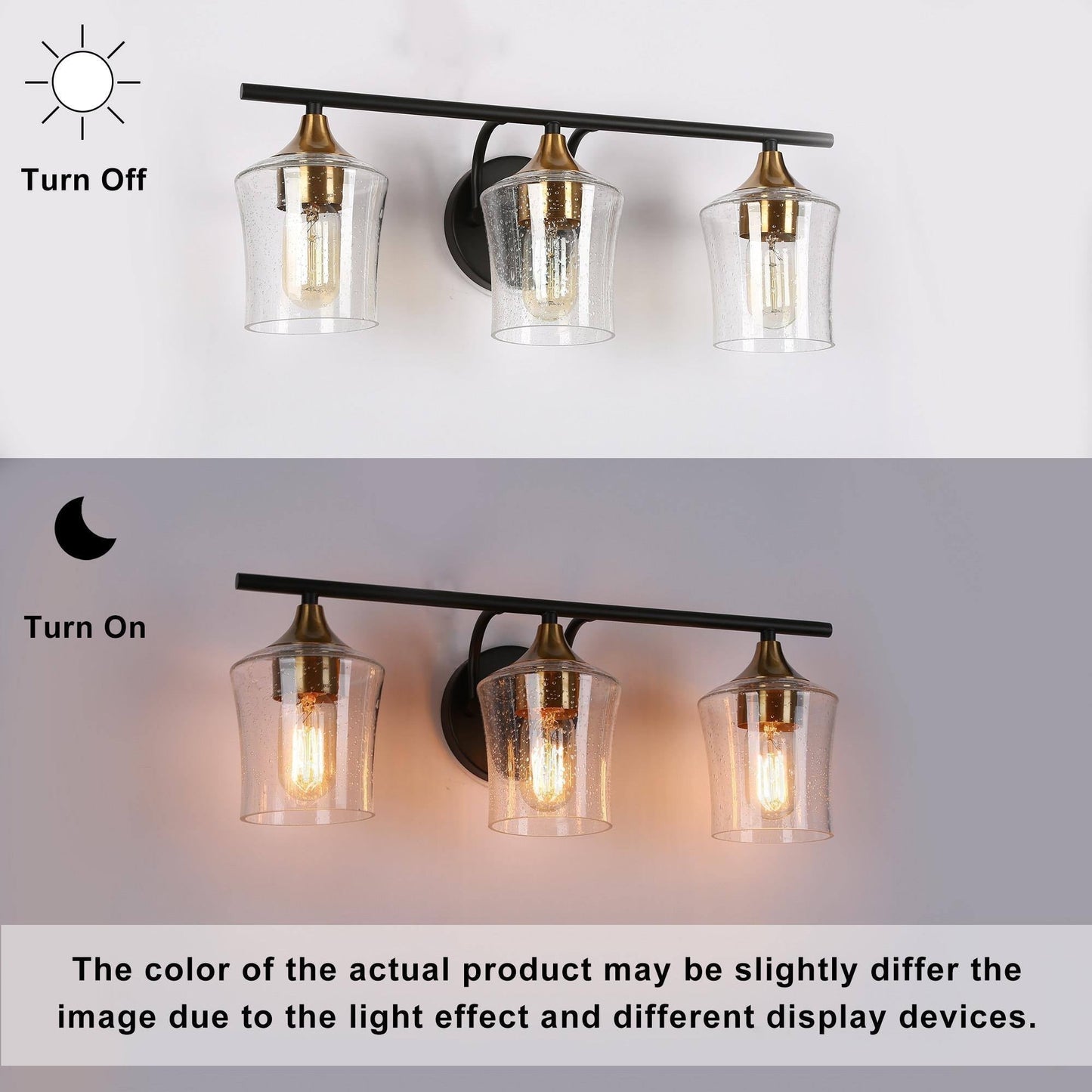 Appliques murales modernes pour salle de bain, style linéaire, noir et or, 2/3/4 lumières, avec verre dépoli.