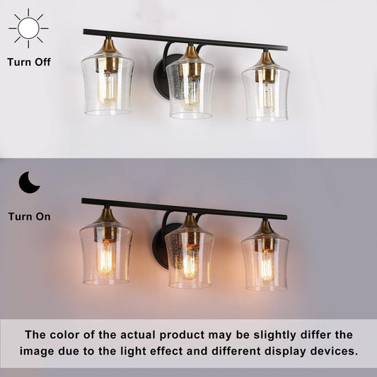 Appliques murales modernes pour salle de bain, style linéaire, noir et or, 2/3/4 lumières, avec verre dépoli.