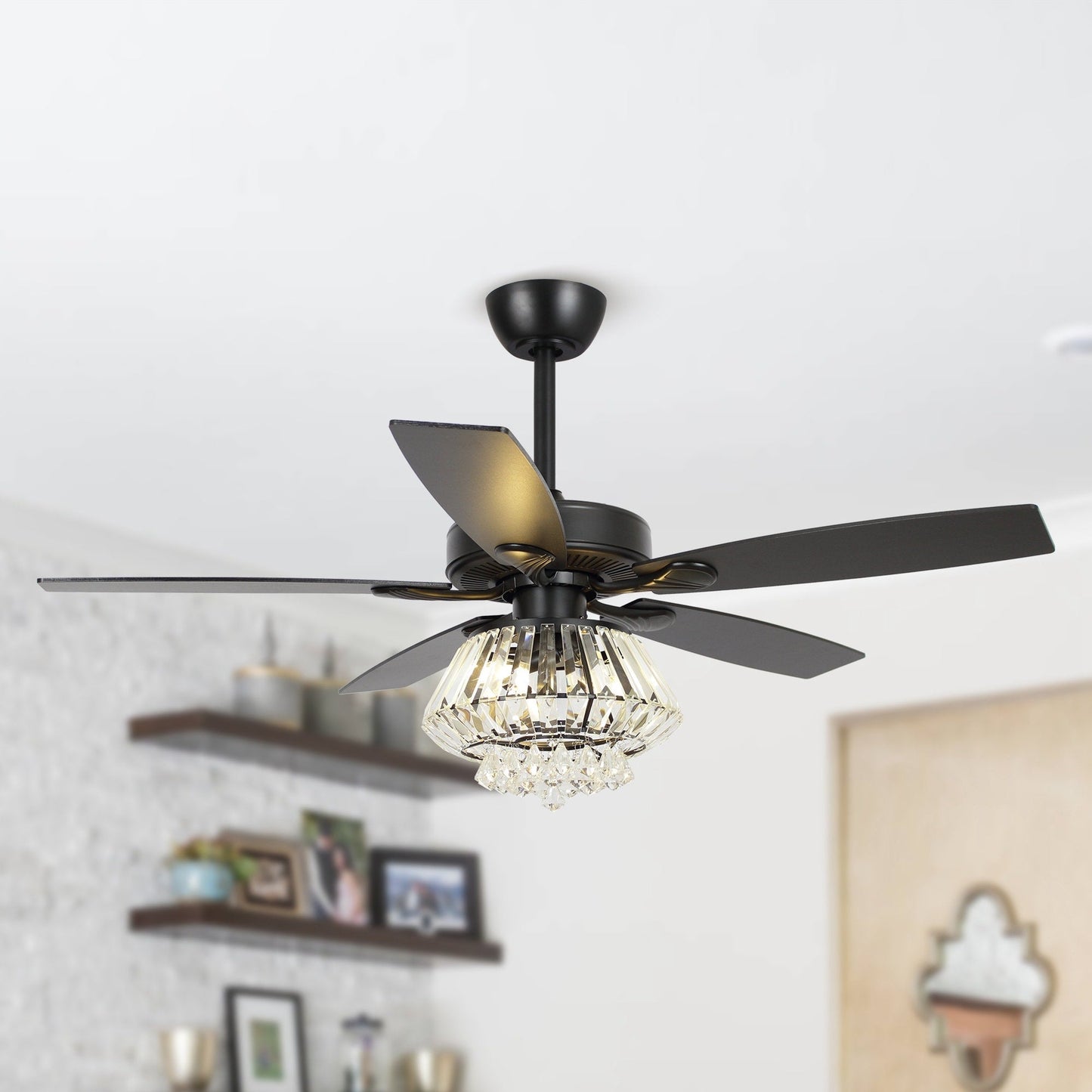Ventilateur de plafond avec lustre en cristal chromé moderne de 52 pouces avec télécommande