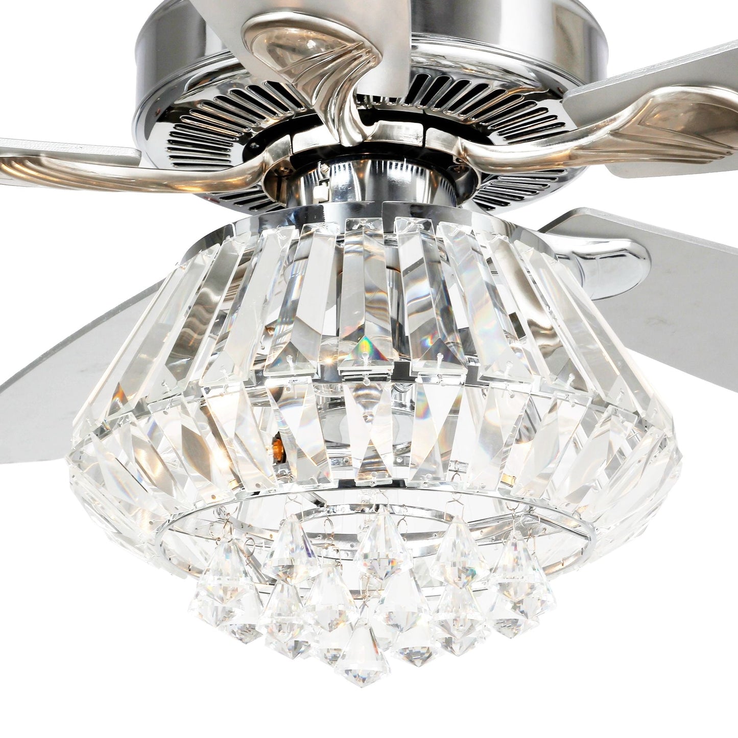 Ventilateur de plafond avec lustre en cristal chromé moderne de 52 pouces avec télécommande