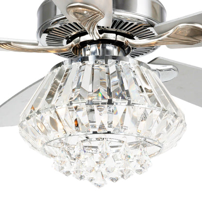 Ventilateur de plafond avec lustre en cristal chromé moderne de 52 pouces avec télécommande
