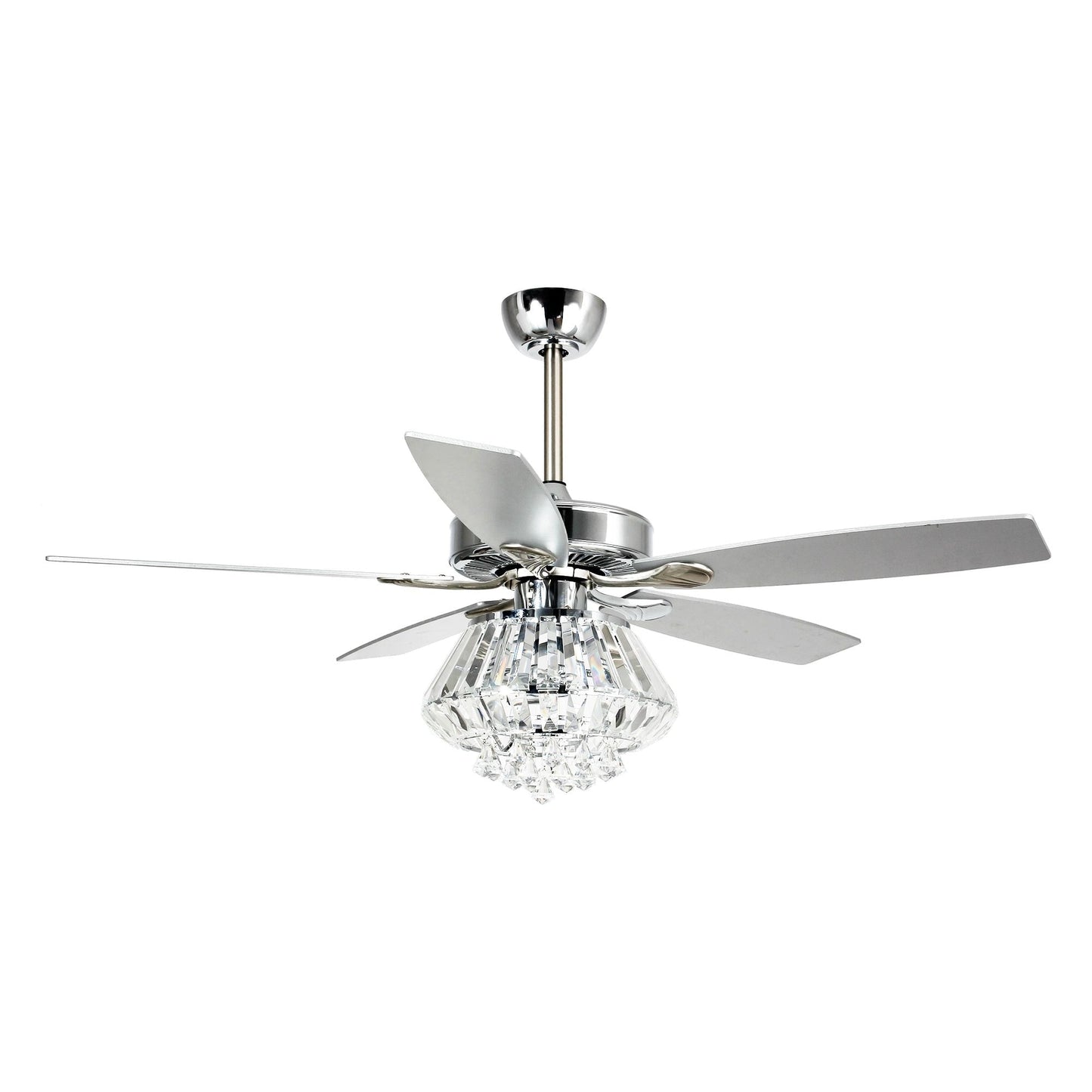 Ventilateur de plafond avec lustre en cristal chromé moderne de 52 pouces avec télécommande
