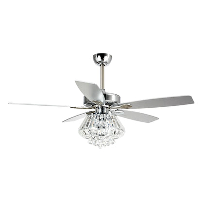Ventilateur de plafond avec lustre en cristal chromé moderne de 52 pouces avec télécommande