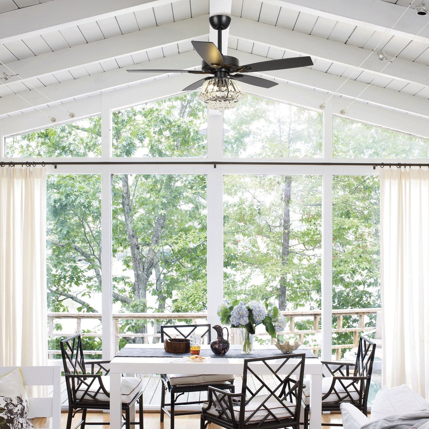 Ventilateur de plafond avec lustre en cristal chromé moderne de 52 pouces avec télécommande