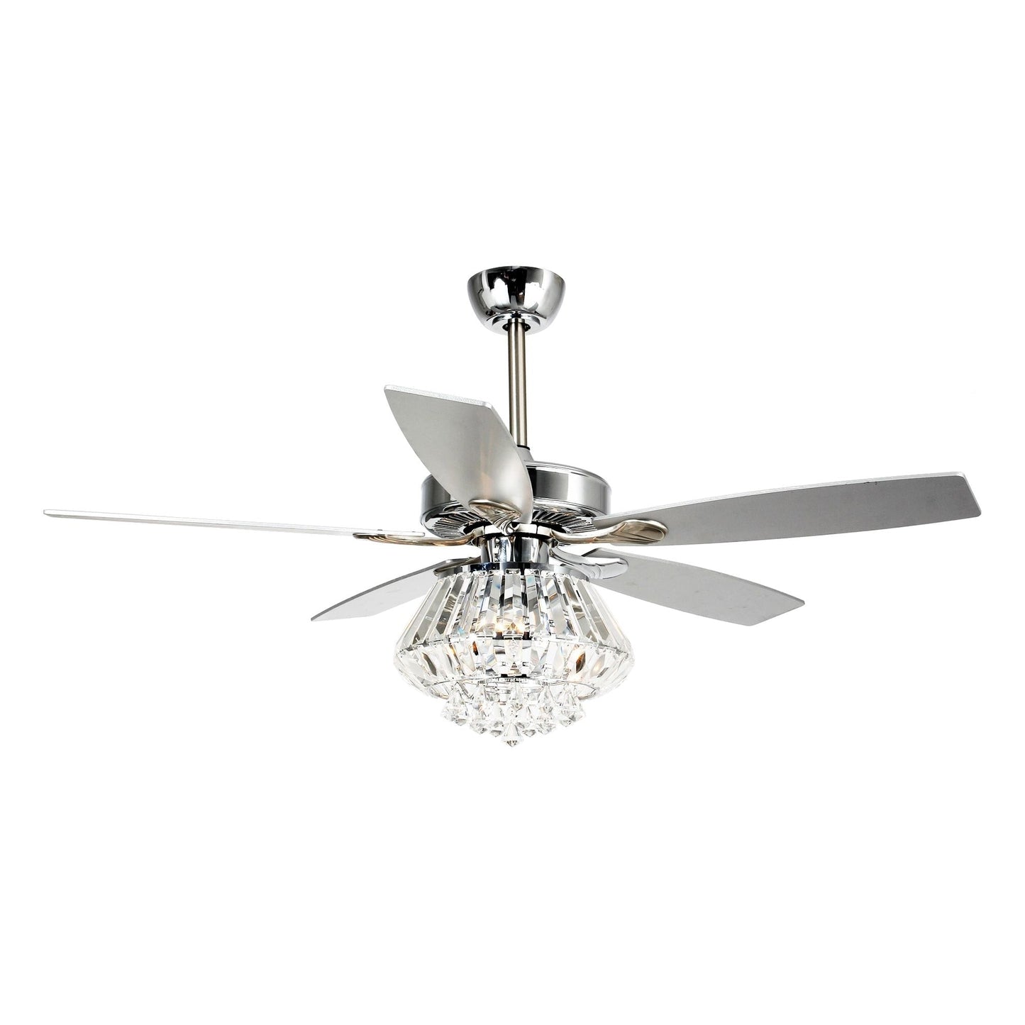 Ventilateur de plafond avec lustre en cristal chromé moderne de 52 pouces avec télécommande