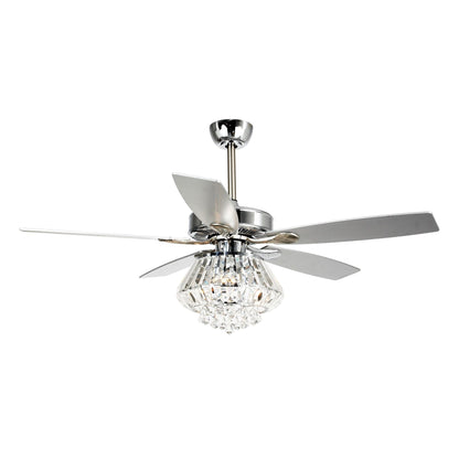 Ventilateur de plafond avec lustre en cristal chromé moderne de 52 pouces avec télécommande