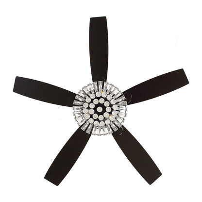 Ventilateur de plafond avec lustre en cristal chromé moderne de 52 pouces avec télécommande