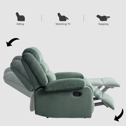 Modern Corduroy Manual Recliner Chair, Lounger Adjustable Recliners with Wide Armrest