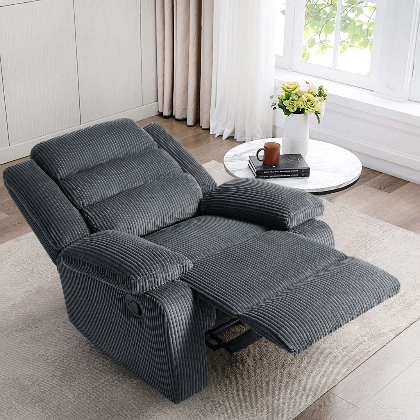 Modern Corduroy Manual Recliner Chair, Lounger Adjustable Recliners with Wide Armrest