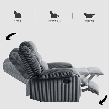Modern Corduroy Manual Recliner Chair, Lounger Adjustable Recliners with Wide Armrest