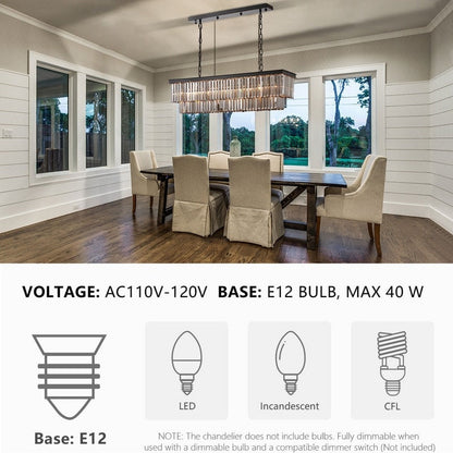 Luminaire suspendu à 2 niveaux pour îlot de cuisine, style moderne et contemporain, avec cristaux, gris fumé et noir, 47 po. Idéal pour salle à manger.