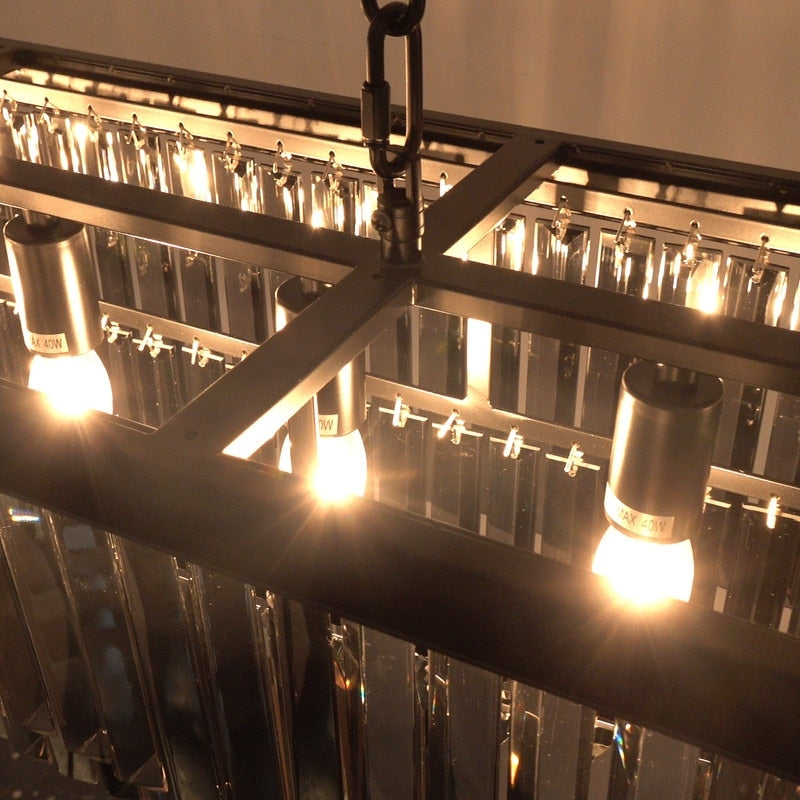 Luminaire suspendu à 2 niveaux pour îlot de cuisine, style moderne et contemporain, avec cristaux, gris fumé et noir, 47 po. Idéal pour salle à manger.