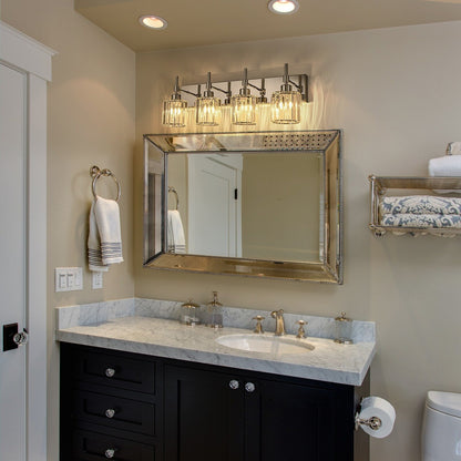 Appliques murales de salle de bain à cristaux, modernes et à intensité variable, avec abat-jours en cristal.