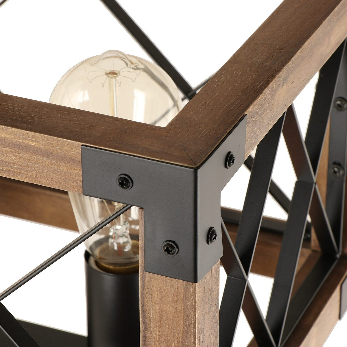 Luminaire suspendu moderne de style farmhouse, cage rectangulaire en bois à 5 lumières, pour salle à manger - 80,3 L x 25,4 l x 19,8 H (cm)