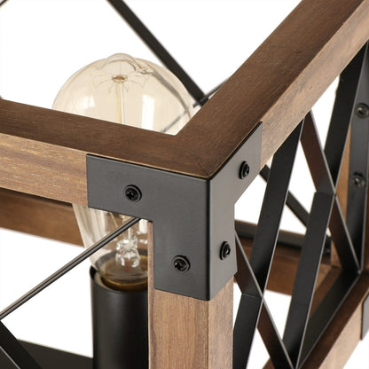 Luminaire suspendu moderne de style farmhouse, cage rectangulaire en bois à 5 lumières, pour salle à manger - 80,3 L x 25,4 l x 19,8 H (cm)