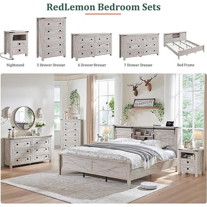 Commode à 6 tiroirs style farmhouse, meuble TV en bois, coffre à tiroirs