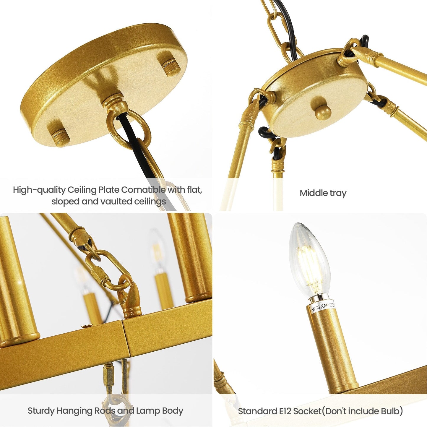 Luminaire moderne de style farmhouse, lustre à 2 niveaux en forme de roue de charrette, grand luminaire pour plafond haut.