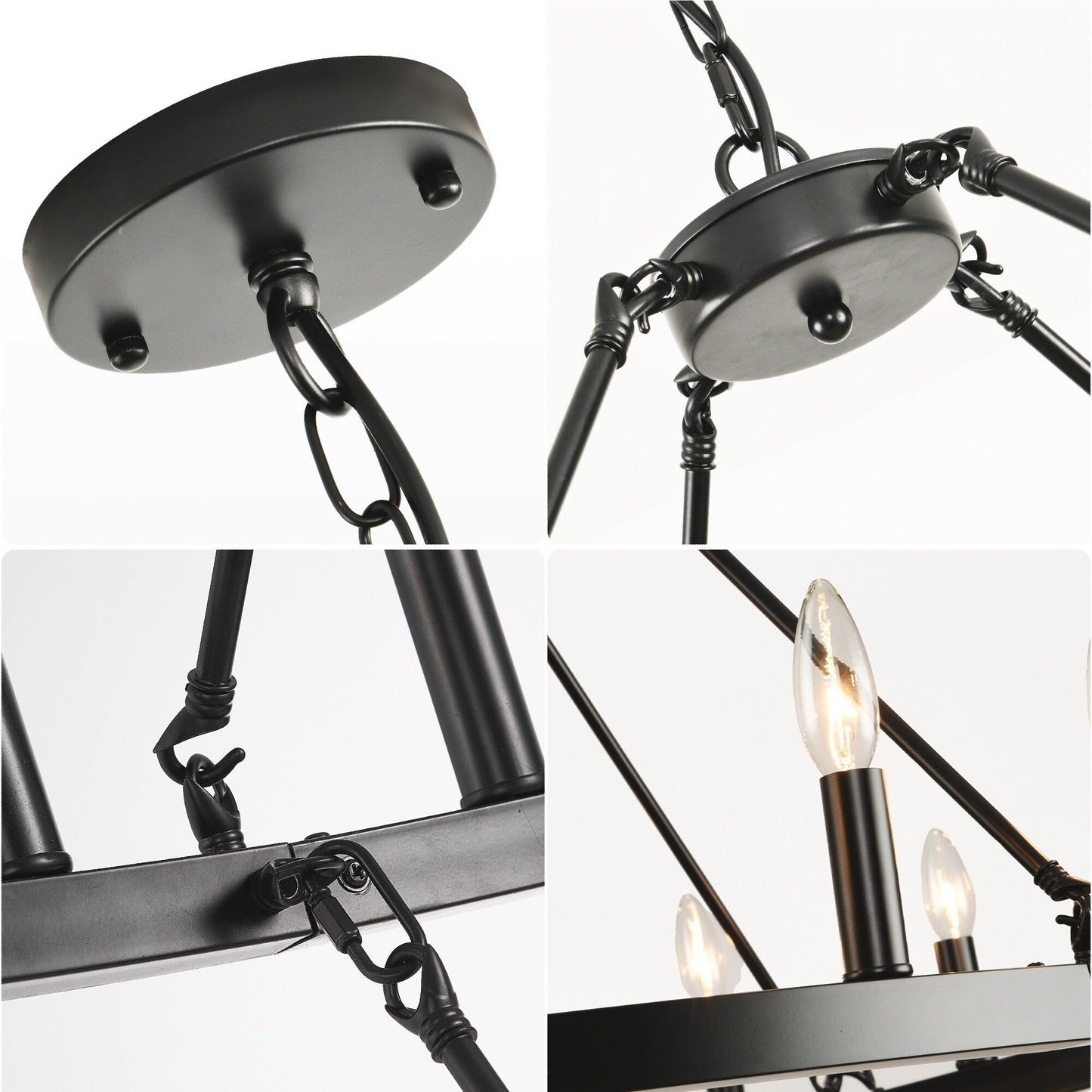 Luminaire moderne de style farmhouse, lustre à 2 niveaux en forme de roue de charrette, grand luminaire pour plafond haut.