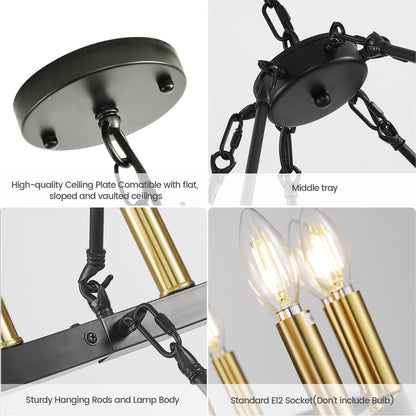 Luminaire moderne de style farmhouse, lustre à 2 niveaux en forme de roue de charrette, grand luminaire pour plafond haut.