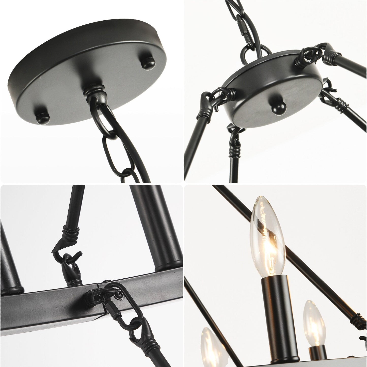 Luminaire moderne de style farmhouse, lustre à 2 niveaux en forme de roue de charrette, grand luminaire pour plafond haut.