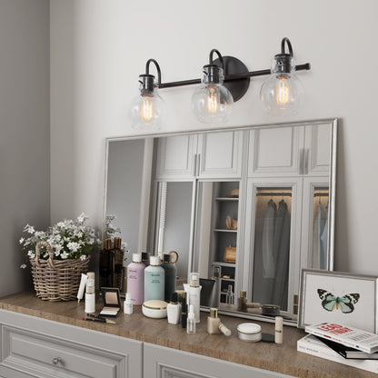 Applique murale de salle de bain à 3 lumières, style moderne, avec abat-jour en verre sphérique, couleur or.