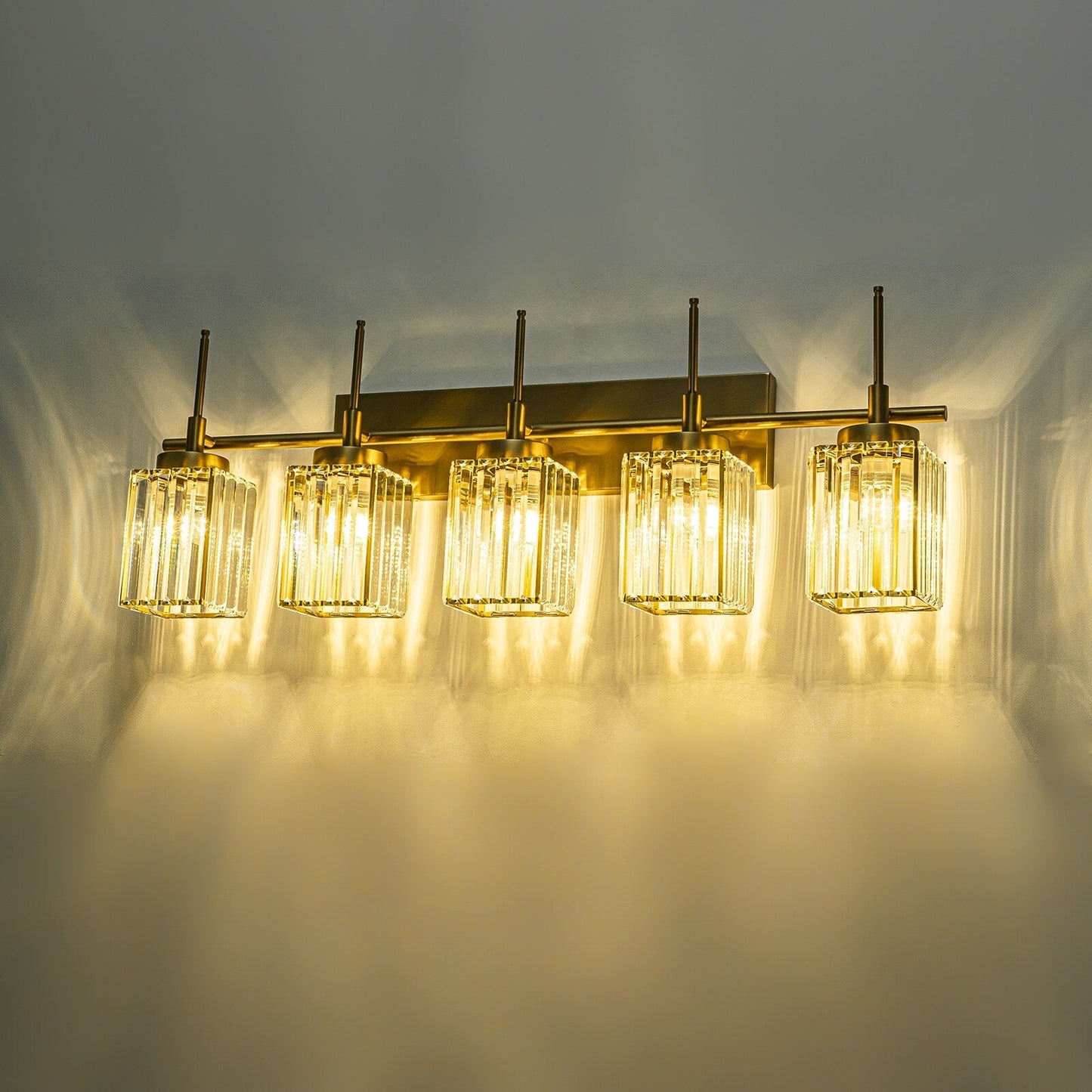 Applique murale moderne dorée à intensité variable, style glamour, cylindrique, pour salle de bain, avec cristaux, pour miroir de salle de bain.