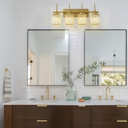 Applique murale moderne dorée à intensité variable, style glamour, cylindrique, pour salle de bain, avec cristaux, pour miroir de salle de bain.