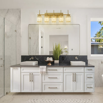 Applique murale moderne dorée à intensité variable, style glamour, cylindrique, pour salle de bain, avec cristaux, pour miroir de salle de bain.