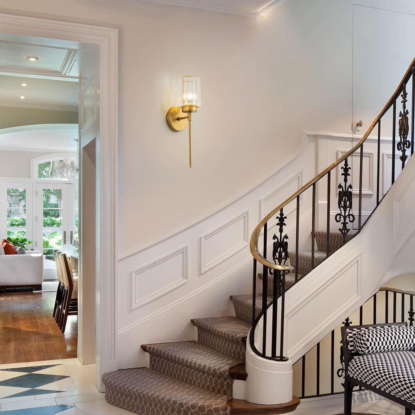 Applique murale moderne dorée à intensité variable, style glamour, cylindrique, pour salle de bain, avec cristaux, pour miroir de salle de bain.