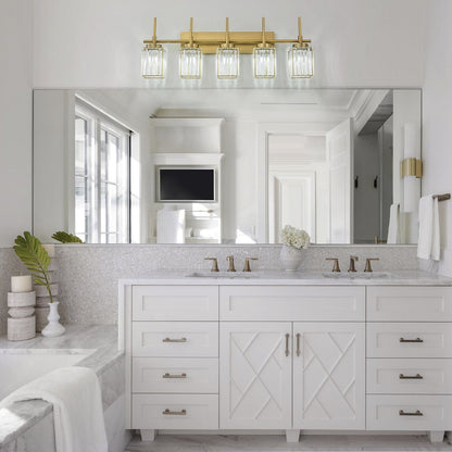 Applique murale moderne dorée à intensité variable, style glamour, cylindrique, pour salle de bain, avec cristaux, pour miroir de salle de bain.