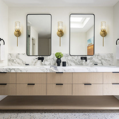 Applique murale moderne dorée à intensité variable, style glamour, cylindrique, pour salle de bain, avec cristaux, pour miroir de salle de bain.