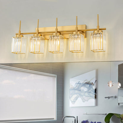 Applique murale moderne dorée à intensité variable, style glamour, cylindrique, pour salle de bain, avec cristaux, pour miroir de salle de bain.