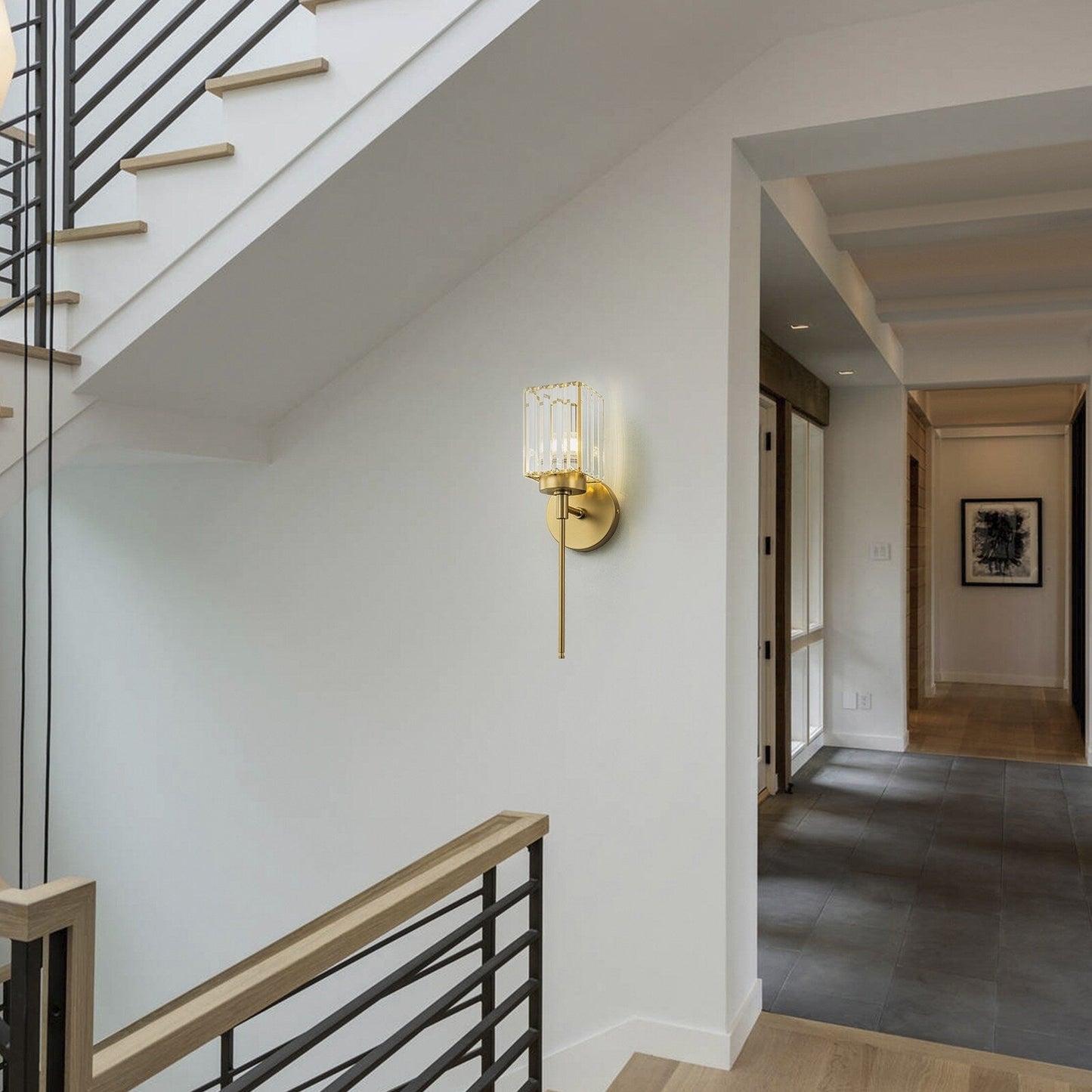 Applique murale moderne dorée à intensité variable, style glamour, cylindrique, pour salle de bain, avec cristaux, pour miroir de salle de bain.