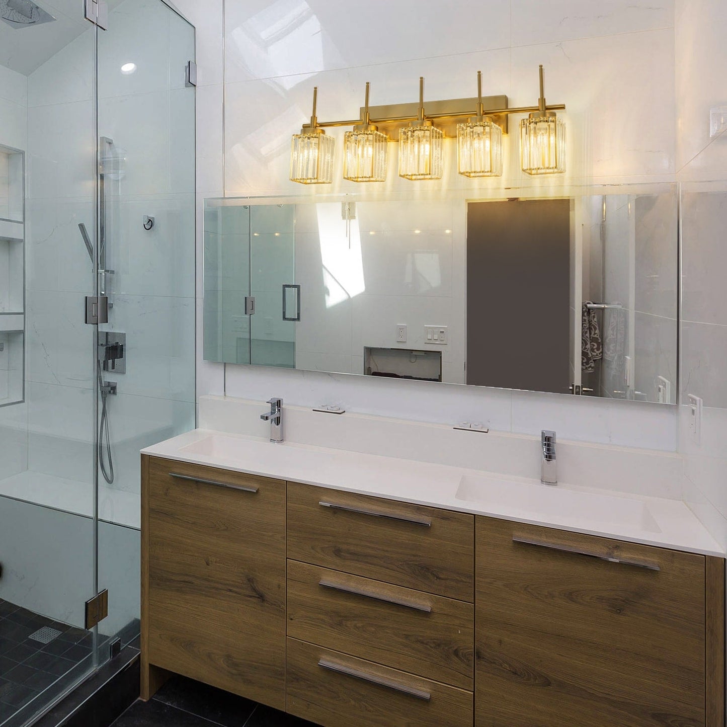 Applique murale moderne dorée à intensité variable, style glamour, cylindrique, pour salle de bain, avec cristaux, pour miroir de salle de bain.