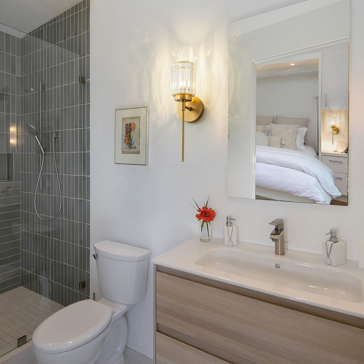 Applique murale moderne dorée à intensité variable, style glamour, cylindrique, pour salle de bain, avec cristaux, pour miroir de salle de bain.