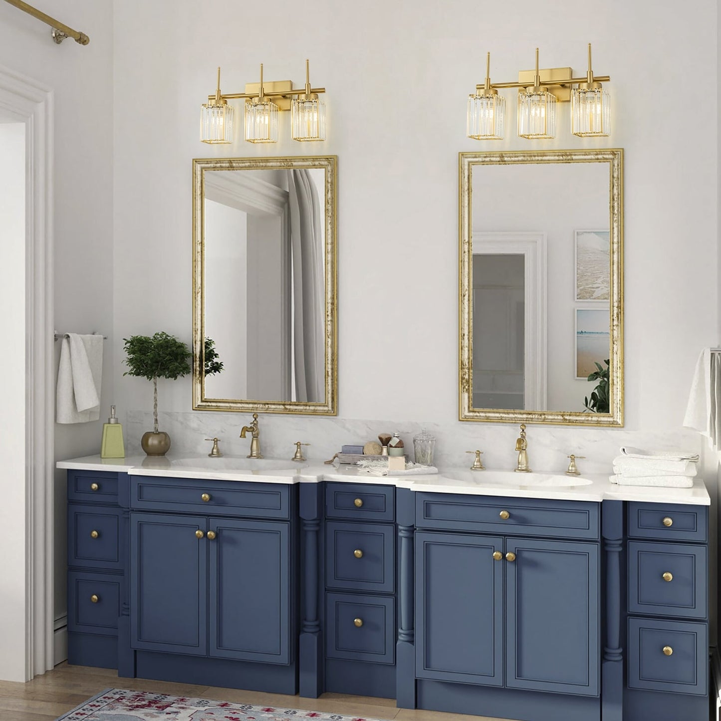 Applique murale moderne dorée à intensité variable, style glamour, cylindrique, pour salle de bain, avec cristaux, pour miroir de salle de bain.