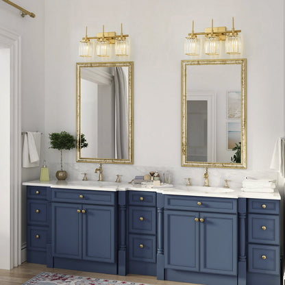 Applique murale moderne dorée à intensité variable, style glamour, cylindrique, pour salle de bain, avec cristaux, pour miroir de salle de bain.